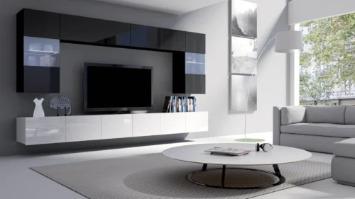 CALABRINI wall cabinet, glossy white / glossy black, exceptionally stylish wall cabinet, simple shapes, suitable for any interior