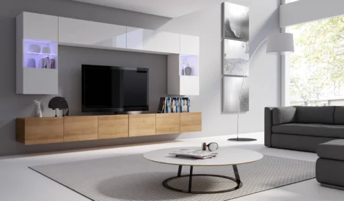 Apulia wall cabinet, glossy white / golden oak, an exceptionally stylish, simple-shaped wall cabinet that fits into any interior