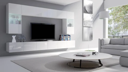 CALABRINI wall cabinet, glossy white, exceptionally stylish wall cabinet, simple shapes, suitable for any interior