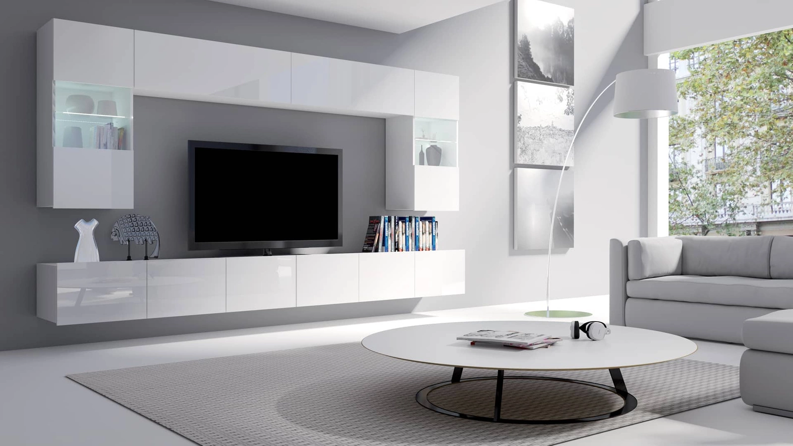 CALABRINI wall cabinet, glossy white, exceptionally stylish wall cabinet, simple shapes, suitable for any interior