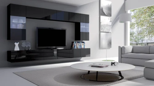 CALABRINI wall cabinet, glossy black, exceptionally stylish wall cabinet, simple shapes, suitable for any interior