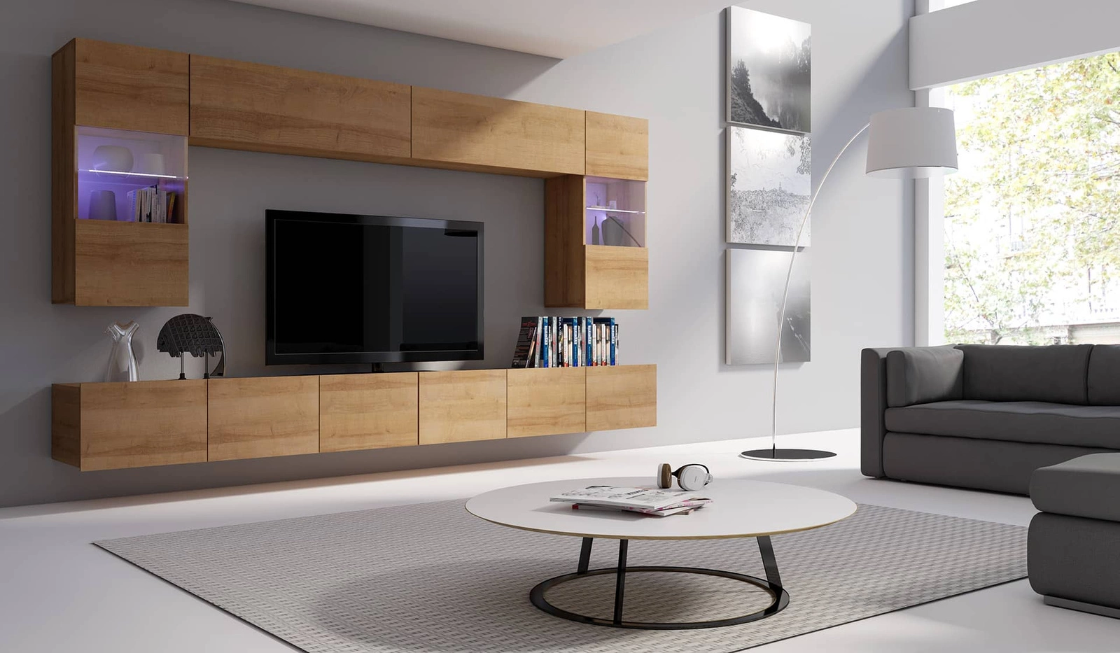 Apulian golden oak wall cabinet - exceptionally stylish, with simple shapes, suitable for any interior