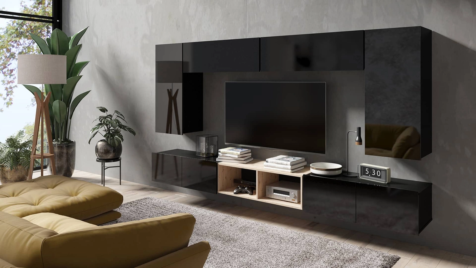 CALABRINI shelf, 100 cm, artificial oak color, attractive visual and functional design, simple shape, suitable for any interior - Image 3