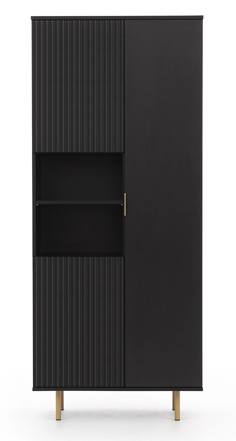 Sula bookcase, 80 cm, black, elegant design, stable, high leg, with doors for the living room, grooves on the front and push-opening system - Image 4