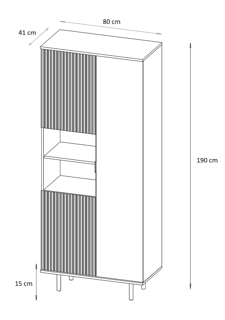 Sula bookcase, 80 cm, black, elegant design, stable, high leg, with doors for the living room, grooves on the front and push-opening system - Image 2