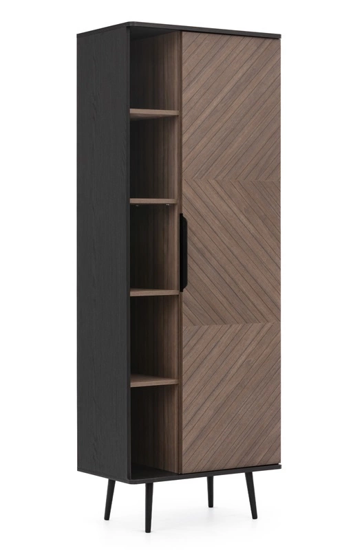 Tullio bookshelf, 70 cm, graphite black/captain's deck, elegant design bookshelf with doors, round tabletop, metal base