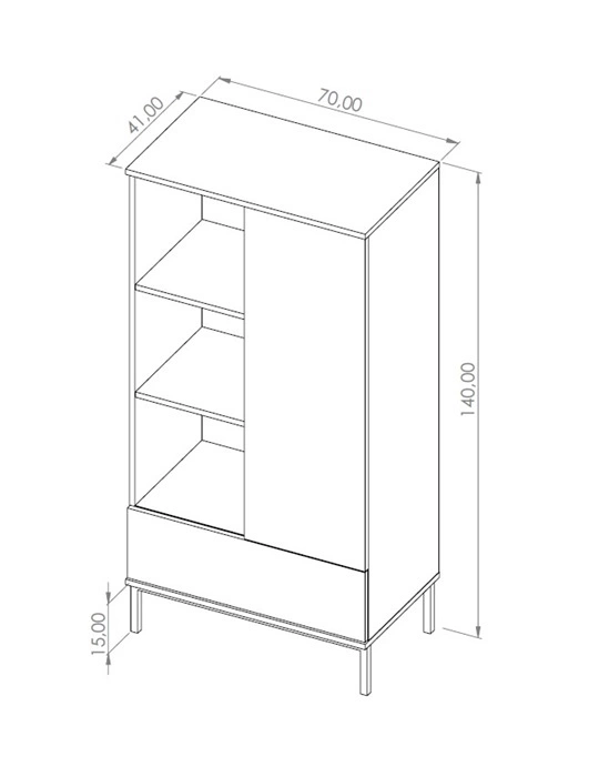 Tutti 70 cm white shelf, minimalist design, simple furniture shape, supported by a metal base, spacious drawer, opens with a click - Image 2
