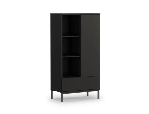 Tutti 70 cm black shelf, minimalist design, simple shape furniture with metal base, spacious drawer, opens with a push