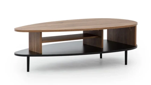 Apallo coffee table in brandy oak “Castello”, exclusive design, table attached to a metal base, spill-resistant tabletop