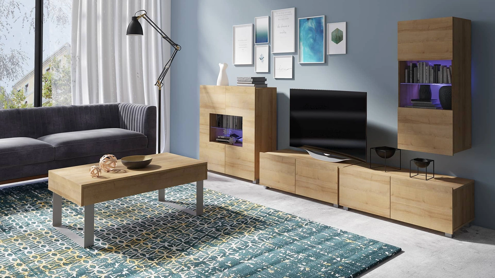 CALABRINI coffee table, 100 cm, golden oak color, with drawer, unique design, simple construction, spill-resistant surface - Image 4