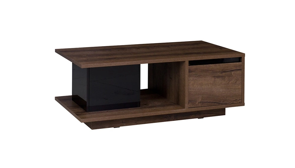Denver Convent Oak Coffee Table / Black Gloss Surface Original Living Room Coffee Table Design Spacious Cabinets Durable Tabletop