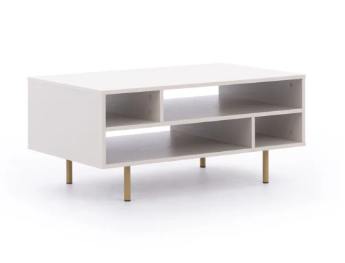 Sula beige coffee table, elegant design, table mounted on a metal base, spill-resistant table top