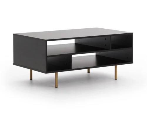 Sula coffee table, black, elegant design, table mounted on a metal base, spill-resistant tabletop