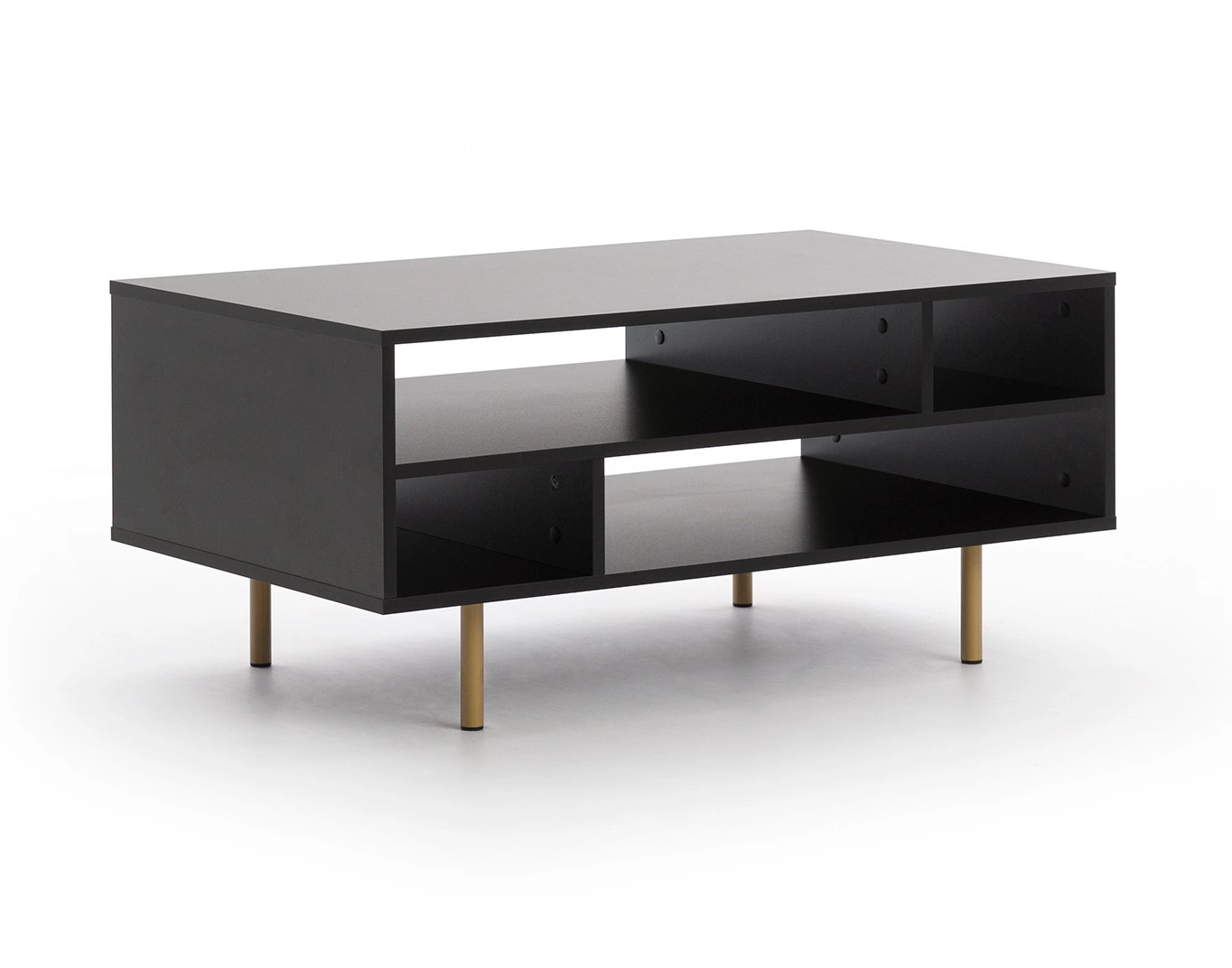 Sula coffee table, black, elegant design, table mounted on a metal base, spill-resistant tabletop
