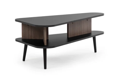 Tullio coffee table, black graphite/captain’s deck, original design table set with metal legs, Scandinavian style