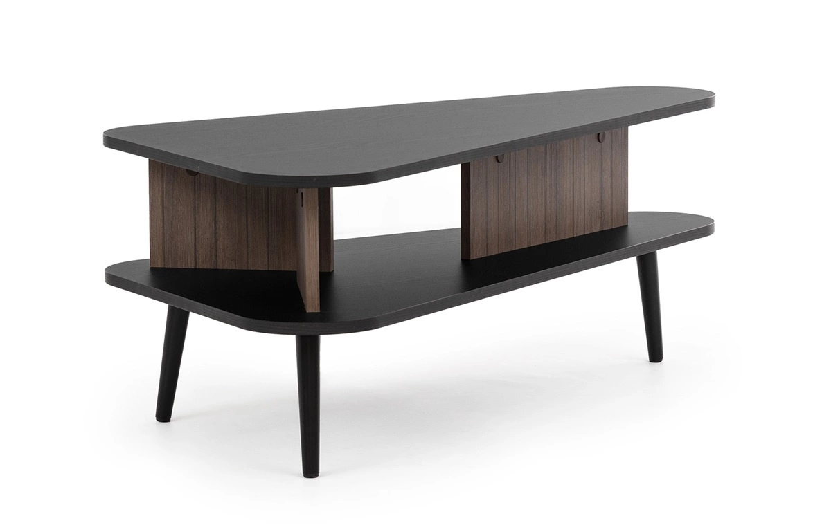 Tullio coffee table, black graphite/captain's deck, original design table set with metal legs, Scandinavian style