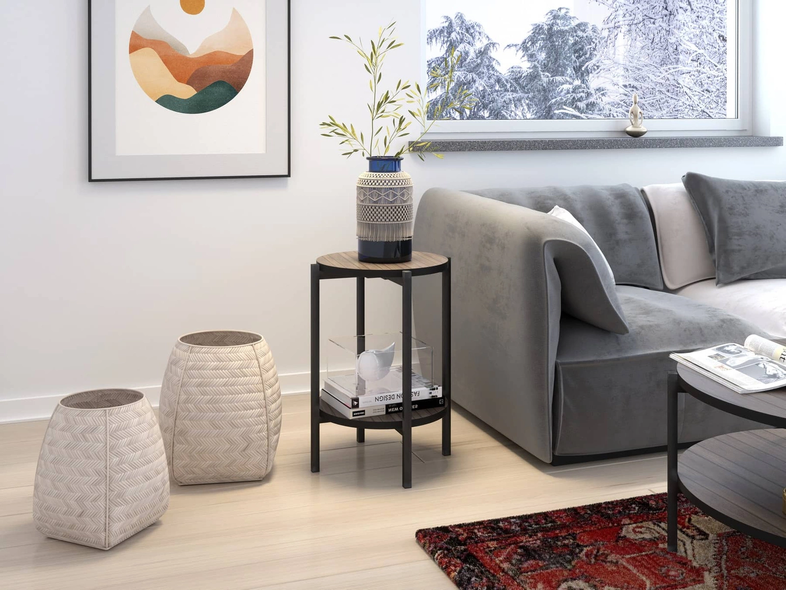 Sampi Captain's Deck Round Coffee Table 44 cm with additional shelf, lightweight design, metal base, charming decoration for any interior