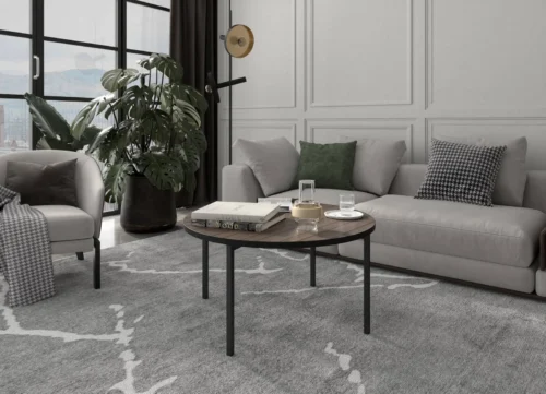 Sampi captain’s deck round coffee table, 80 cm, timeless design, sturdy metal base, perfect for any composition