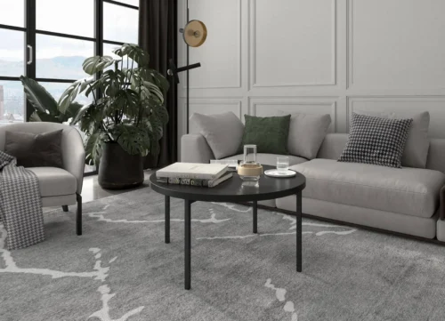 Sampi round coffee table, 80 cm, black, timeless and lightweight design, sturdy metal base, perfect for any composition
