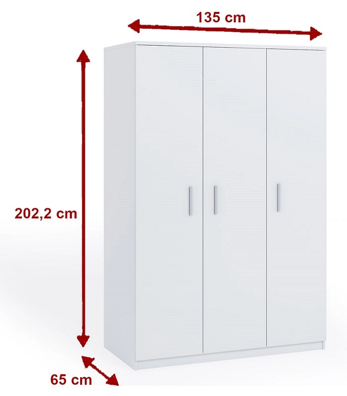 Rico wardrobe, 135 cm, white, functional furniture, classic shapes, ideal wardrobe for the bedroom or hallway - Image 2