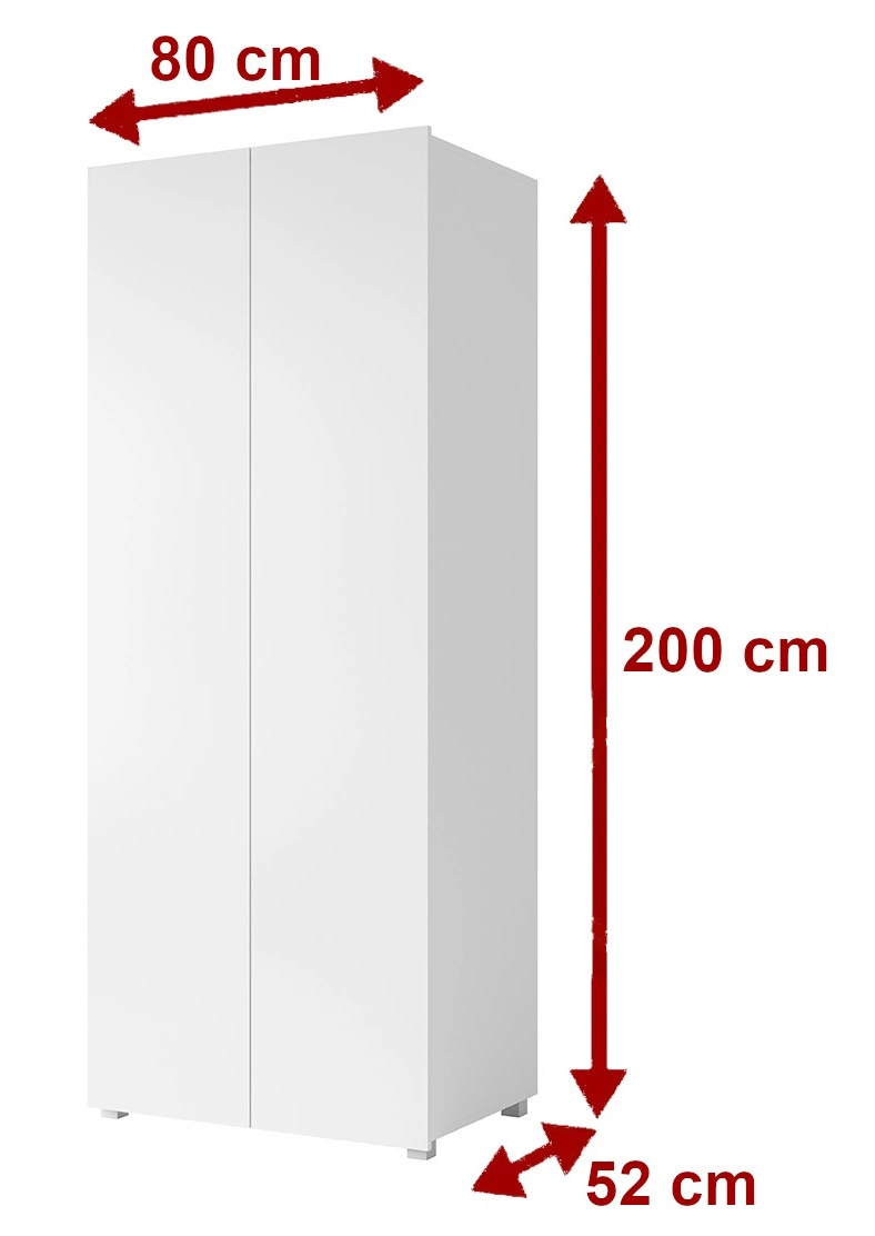 CALABRINI two-door wardrobe, 80 cm, white, glossy, minimalist design, simple shapes, perfect for a bedroom or hallway - Image 2