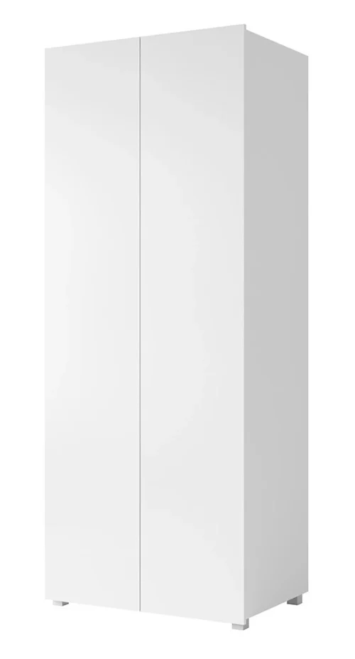 CALABRINI two-door wardrobe, 80 cm, white, glossy, minimalist design, simple shapes, perfect for a bedroom or hallway