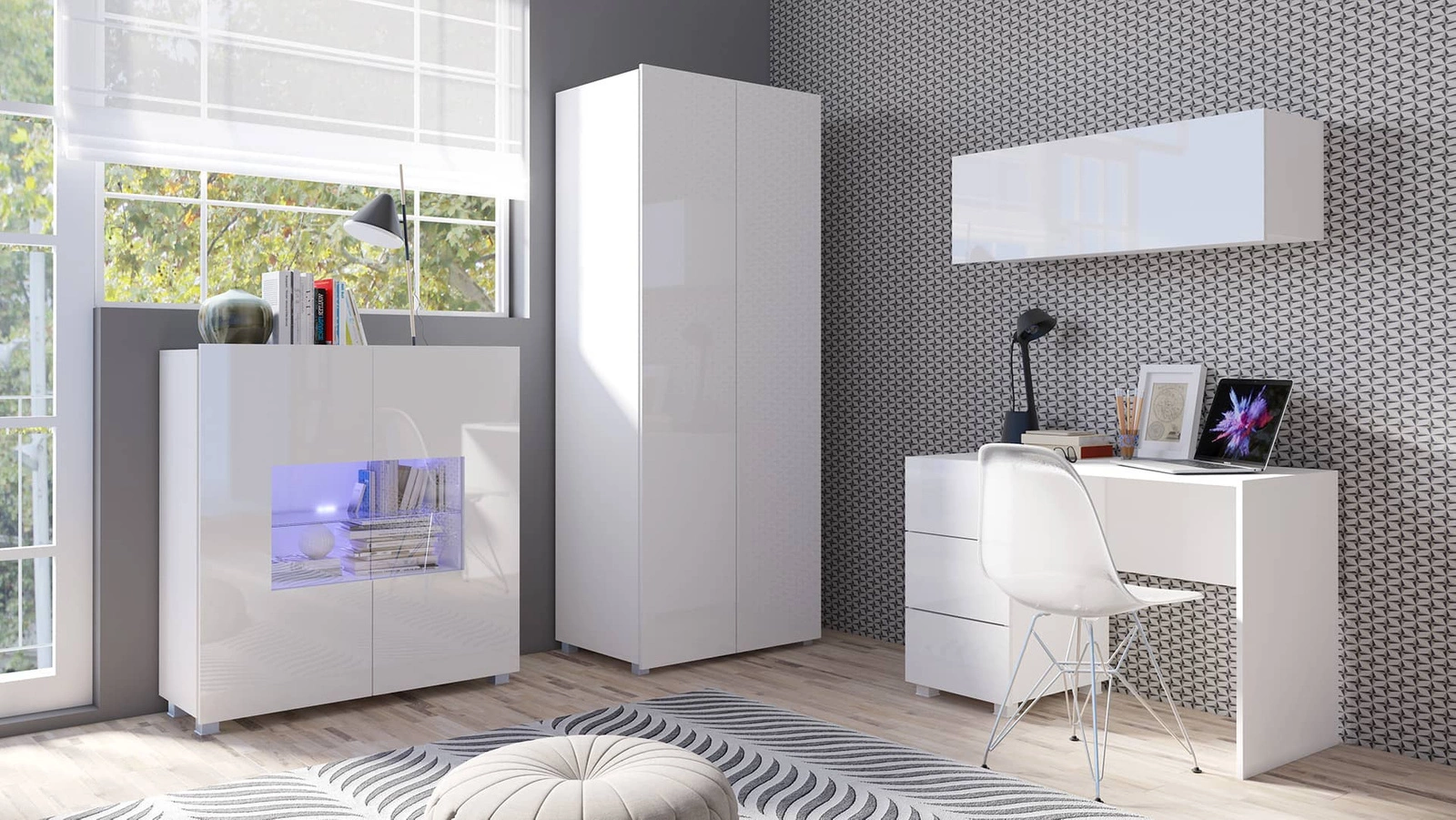CALABRINI two-door wardrobe, 80 cm, white, glossy, minimalist design, simple shapes, perfect for a bedroom or hallway - Image 3