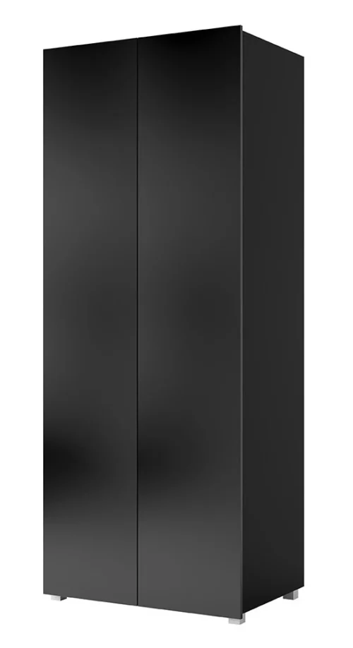 CALABRINI two-door wardrobe, 80 cm, black, glossy, minimalist design, simple shape, perfect for a bedroom or hallway