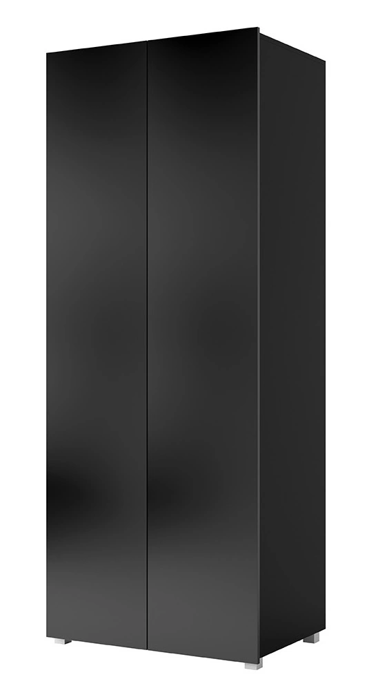 CALABRINI two-door wardrobe, 80 cm, black, glossy, minimalist design, simple shape, perfect for a bedroom or hallway