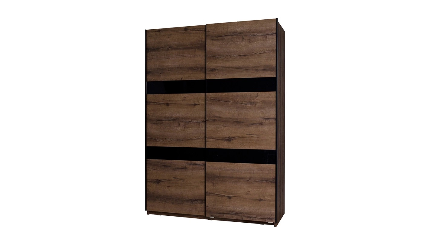Denver sliding wardrobe, 150 cm, monastery oak / black gloss, functional and stylish wardrobe for bedroom, dressing room or hallway