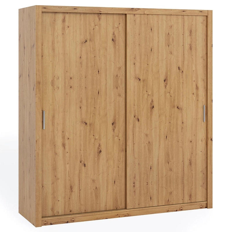 Rico sliding wardrobe, 200 cm, artistic oak color, spacious wardrobe for bedroom, dressing room or hallway, classic shape with geometric shapes