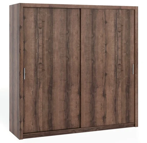 Rico sliding wardrobe, 220 cm, monastery oak color, spacious wardrobe for bedroom, dressing room or hallway, classic shape with geometric shapes