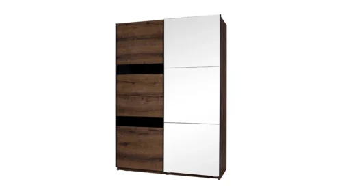 Denver sliding wardrobe with mirror 150 cm, Monastery oak / black gloss, modern wardrobe, perfect for any interior style