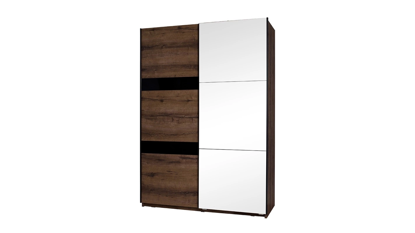 Denver sliding wardrobe with mirror 150 cm, Monastery oak / black gloss, modern wardrobe, perfect for any interior style