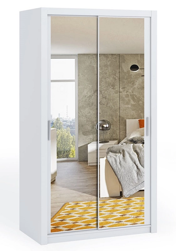 Rico sliding wardrobe with mirror, 120 cm, white, functional classic-style furniture, perfect for a bedroom or dressing room