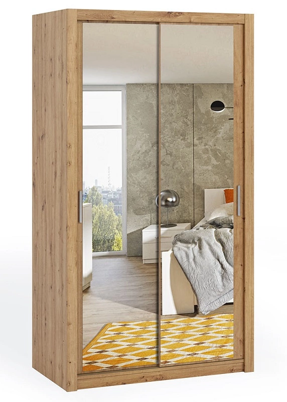 Rico sliding wardrobe with mirror 120 cm, oak imitation, functional classic style furniture, ideal wardrobe for a bedroom or dressing room