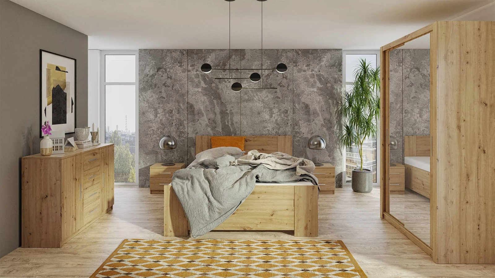 Rico sliding wardrobe with mirror 120 cm, oak imitation, functional classic style furniture, ideal wardrobe for a bedroom or dressing room - Image 4