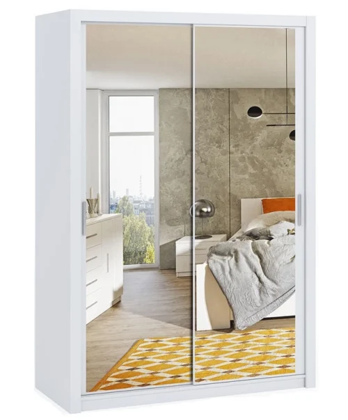 Rico sliding wardrobe with mirror, 150 cm, white, functional classic-style furniture, perfect for a bedroom or dressing room