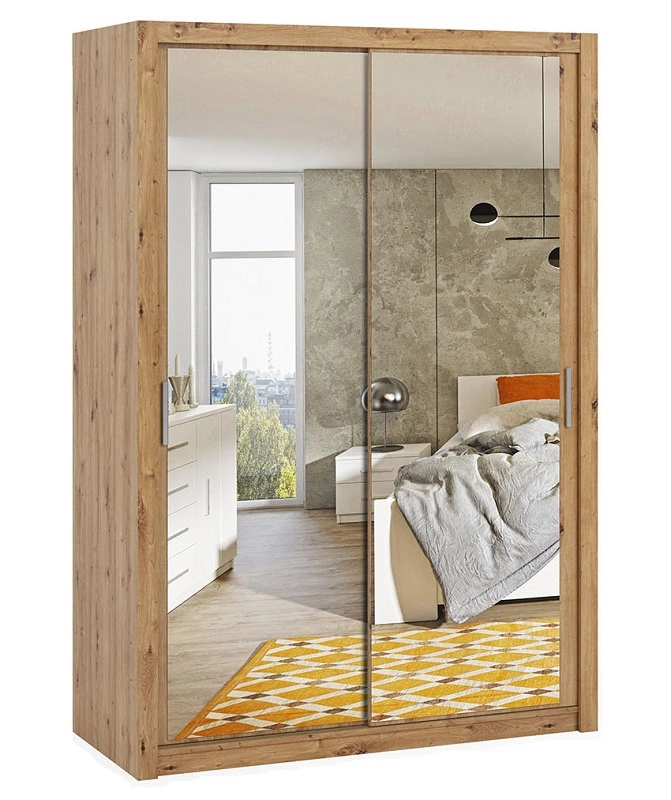 Rico sliding wardrobe with mirror 150 cm, oak imitation, functional classic style furniture, ideal wardrobe for a bedroom or dressing room