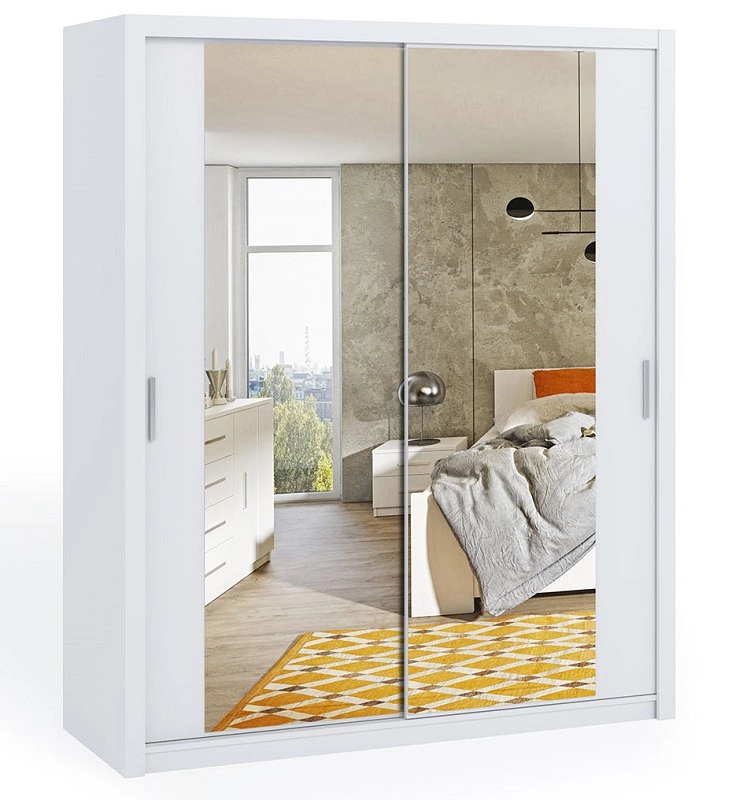 Rico sliding wardrobe with mirror, 180 cm, white, functional classic style furniture, wardrobe for bedroom or hallway