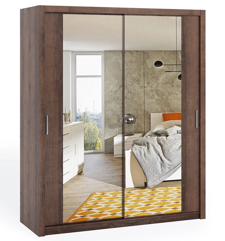 Rico sliding wardrobe with mirror 180 cm, monastery oak, functional classic style furniture, wardrobe for bedroom or hallway