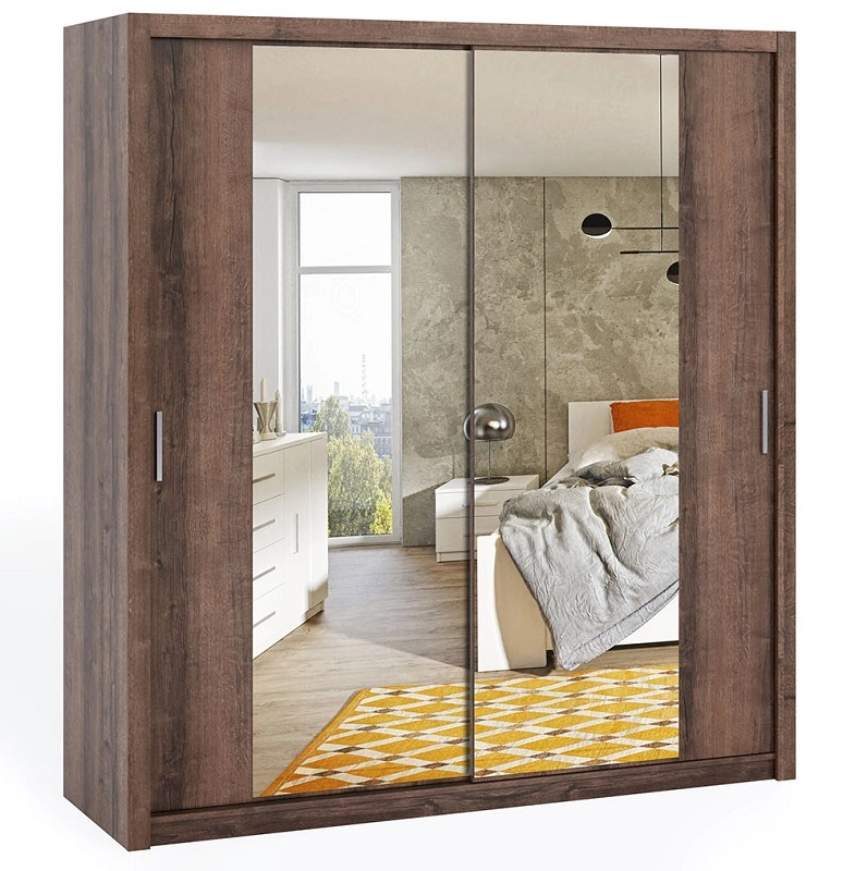 Rico sliding wardrobe with mirror 200 cm, monastery oak, functional classic style furniture, wardrobe for bedroom or hallway