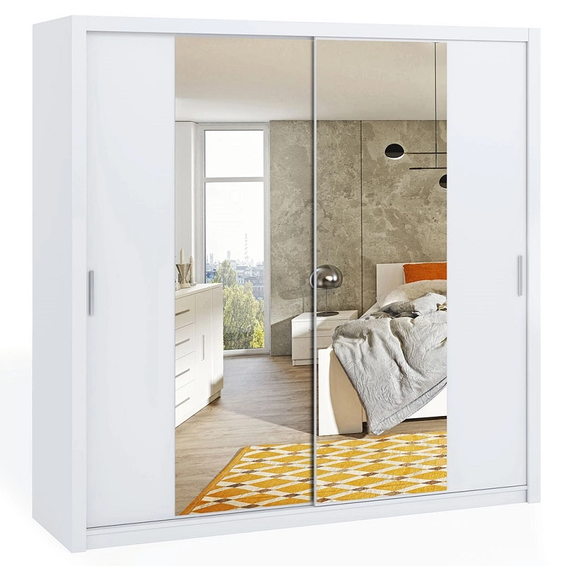 Rico sliding wardrobe with mirror, 220 cm, white, functional classic style furniture, wardrobe for bedroom or hallway