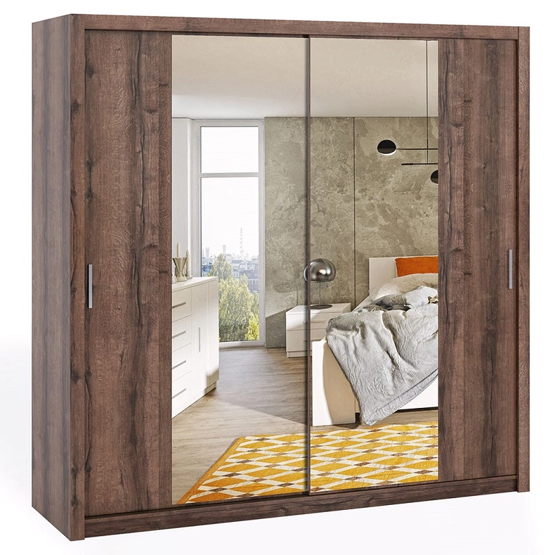 Rico sliding wardrobe with mirror 220 cm, monastery oak, functional classic style furniture, wardrobe for bedroom or hallway