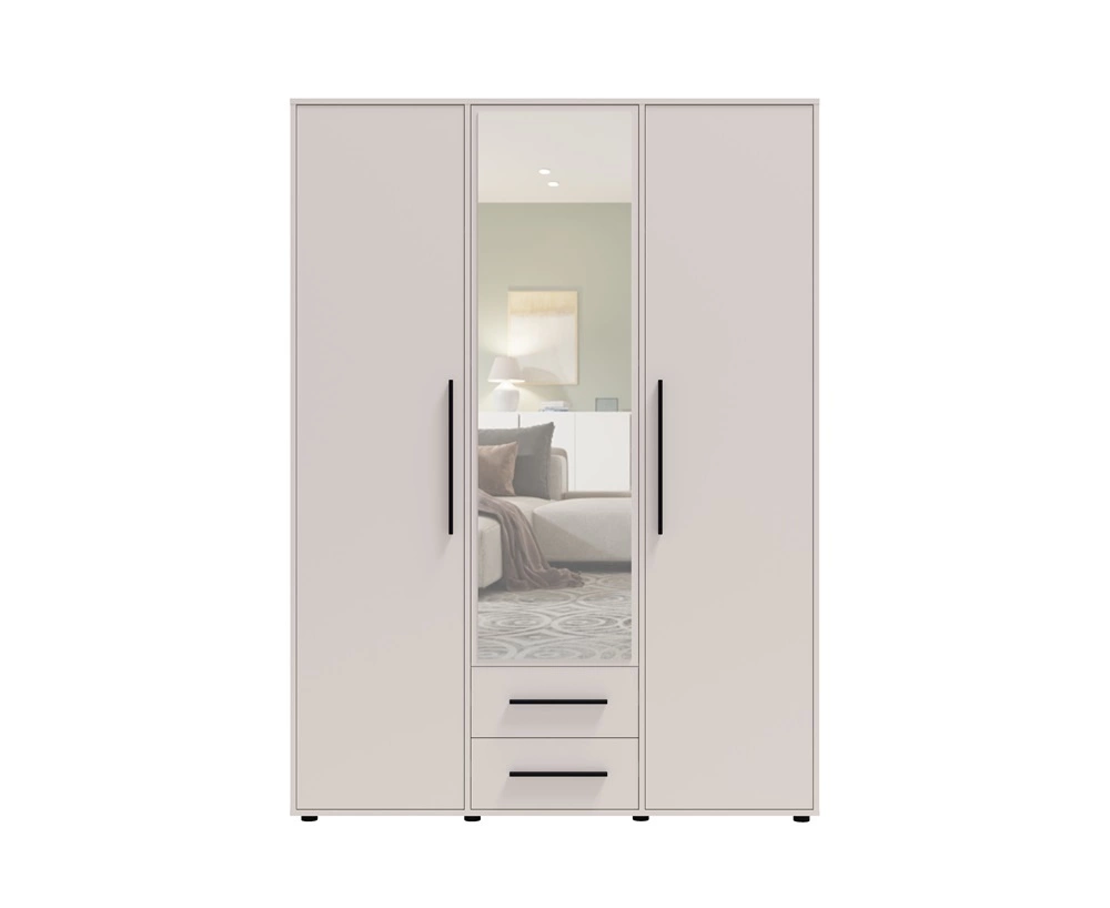 "Maxione" 150 cm mirrored wardrobe, beige, functional wardrobe for bedroom, youth room or hallway, enriched with drawers - Image 3