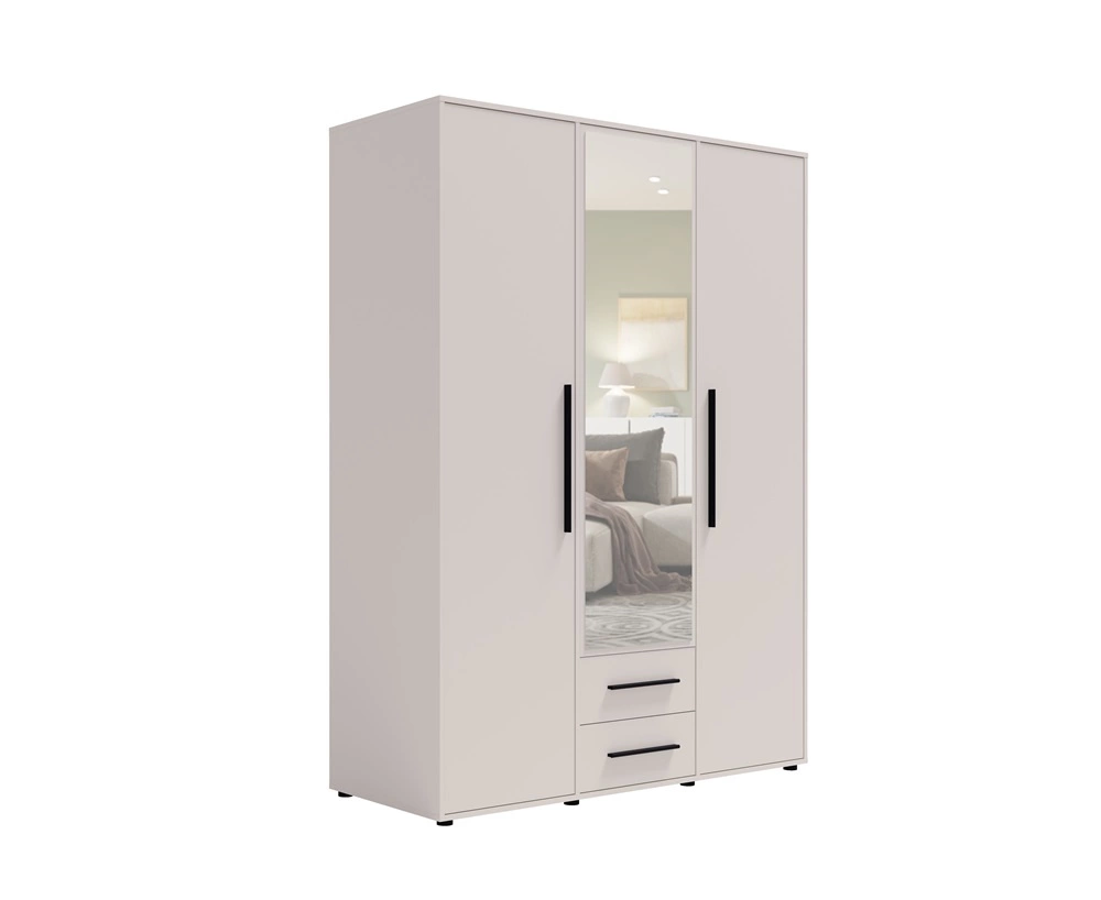 "Maxione" 150 cm mirrored wardrobe, beige, functional wardrobe for bedroom, youth room or hallway, enriched with drawers
