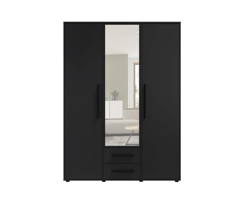 Maxione mirrored wardrobe, 150 cm, black, functional wardrobe for bedroom, youth room or hallway with drawers - Image 3