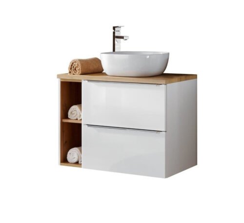 60 cm cabinet with sink, countertop and Capri white 820 cabinet with oak countertop