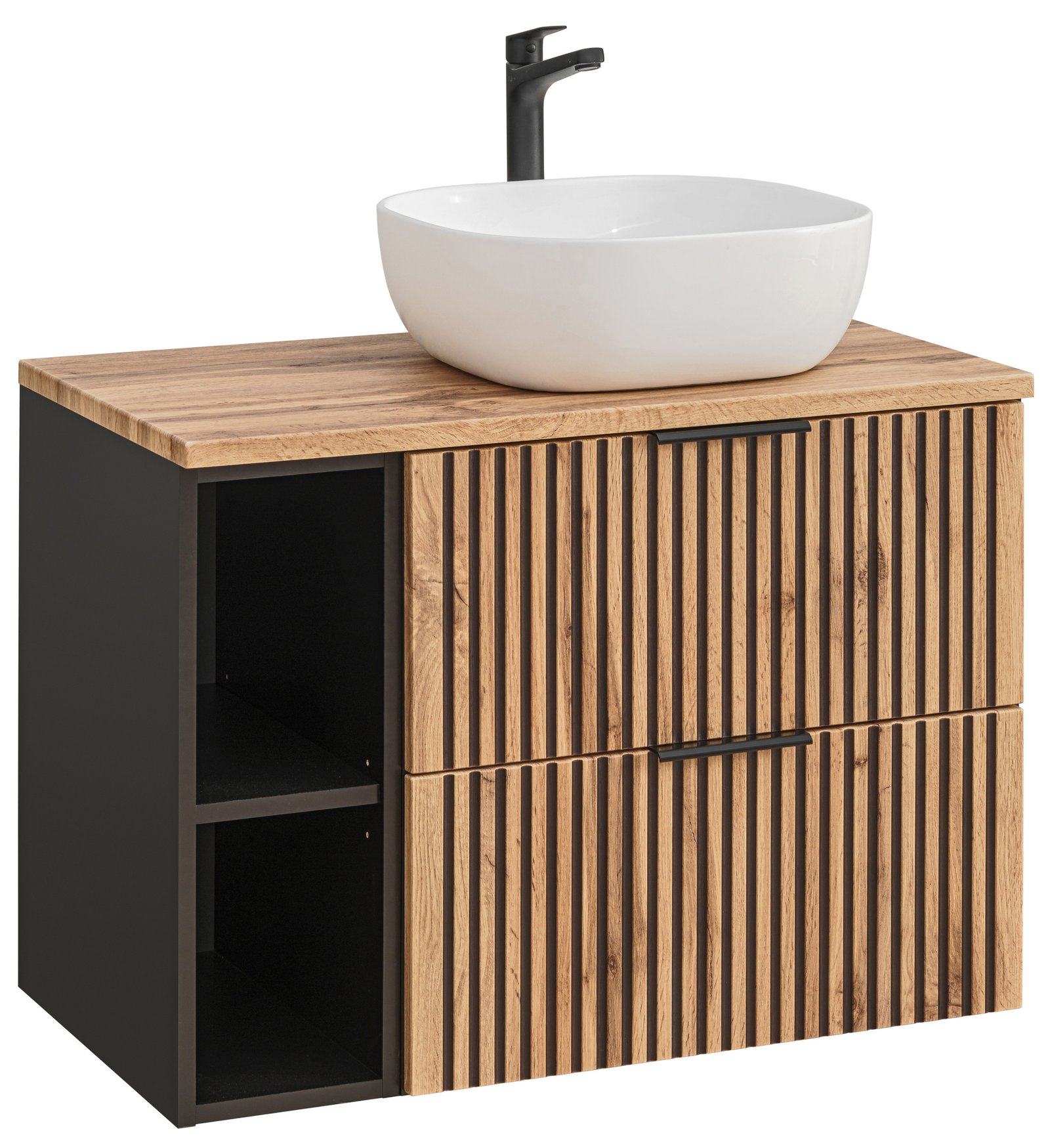 80 cm Xilo black Wotan cabinet with Smile washbasin and shelf
