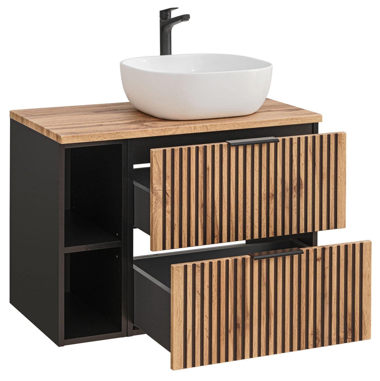 80 cm Xilo black Wotan cabinet with Smile washbasin and shelf - Image 2